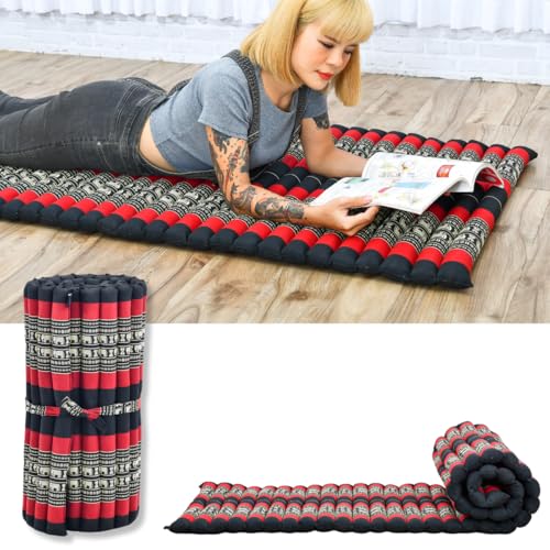 Leewadee Thai Roll Mat 75 x 28 inches Kapok Firm - color: Sf13 - Red, Black, size: M: 75x28"