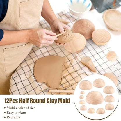 Half Round Pottery Tools Set, 12 Sizes Wooden Hemisphere Ceramic Top Tool | Pottery Plate Press Tool Clay Tools for Crafts,DIY Decorative Project,Making Ceramic Bowl(2/2.5/3/4/4.5/5/6/6.5/7/7.5/8/9cm)