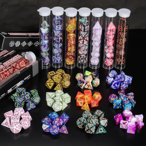 QMAY Mystery Dice Box - 42 Pcs Polyhedral Dice & 6 Pcs Dice Display Tubes - style: Mystery Dice Gift Box (6 set dice)