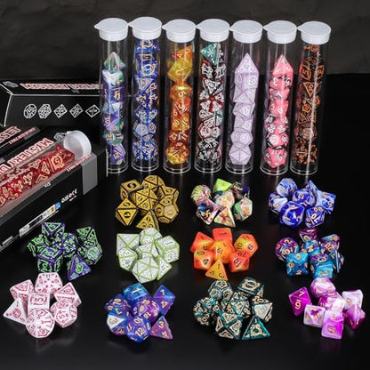 QMAY Mystery Dice Box - 42 Pcs Polyhedral Dice & 6 Pcs Dice Display Tubes - style: Mystery Dice Gift Box (6 set dice)
