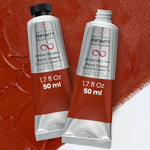 ZenART Professional Oil Paint Set - Artist Grade Burnt Sienna - 2x50ml | Non-Toxic, Buttery Consistency, Rich Pigment, Lightfast Oil Paints for Primed Surface Canvas, Fine Art, Portraits & Landscape - color: Burnt Sienna