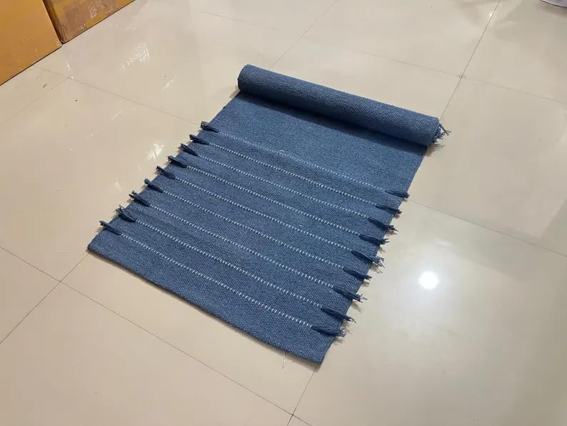 Payal Rugs Cotton Yoga Mat - Eco-Friendly Hand-Woven Rug - Non Slip & Thick (24”x72”x5mm) for Yoga Everyday Fitness at Home - Comfortable Extra-Long - color: Sky Blue