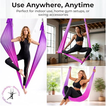 LOTUS78 Aerial Yoga Hammock 5.5 Yards (198 Inches) – Premium Aerial Silk Swing for Antigravity Fitness, Inversion Therapy, Strength & Flexibility | Purple | Yoga Trapeze for Home & Studio - color: Mix color