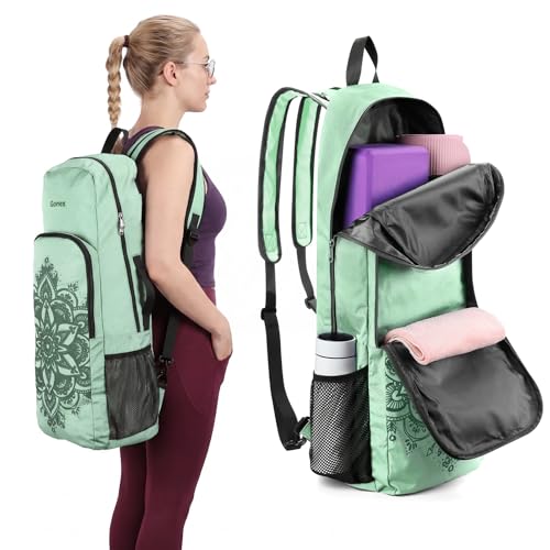 Gonex Yoga Mat Bag Convertible Backpack Blocks Carrier with Wet Pocket | 600D Polyester, Fits Most Yoga Mats，Multiple Compartment, Padded Straps, 2 Carry Ways, Gym, Travel & Daily Use - color: Green