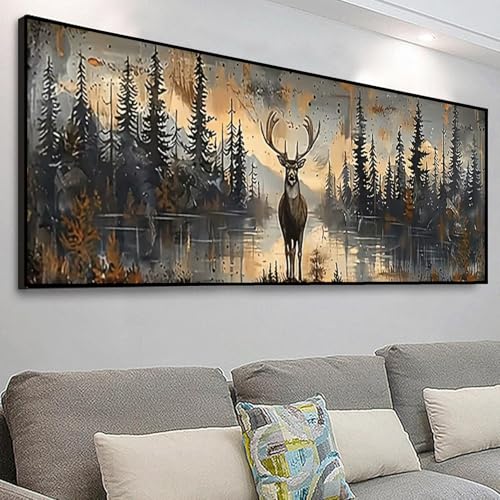 COHAYISY The Deer Diamond Painting Kits for Adults, Wild Animals Diamond Art Kits for Adults Beginners, 5D DIY Paint with Diamonds Gem Art Dots Set for Home Wall Decor 12 x 35.43 Inch - color: 25- 57 Forest and Deer
