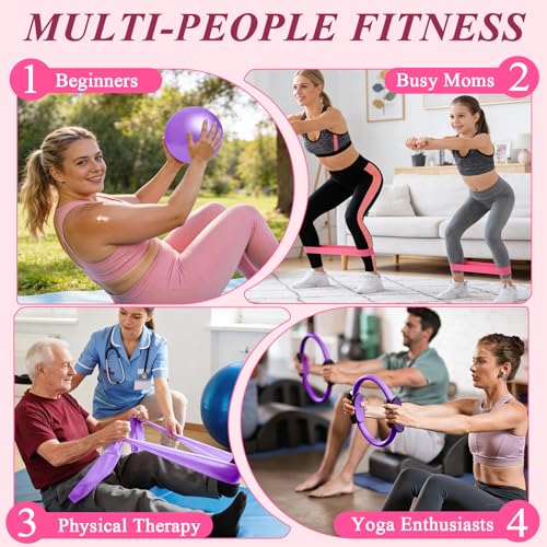 Pilates Ring and Small Ball Set for Women with 5 Resistance Bands, 14 inch Magic Circle Home Workout Essentials Starter Kit for Beginners, Yoga Sets for Full Body Toning Shape