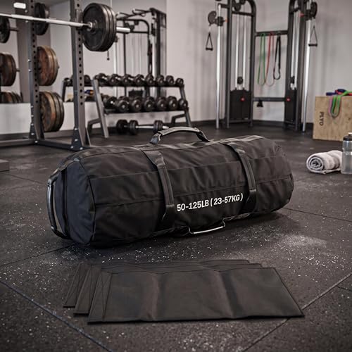 Takywep Heavy Duty Adjustable Sandbag, Unfilled Weight Bag with Multi Handles, Durable Workout Power Bag for Strength Training, Cross Training and Home Gym Fitness Exercise - color: Black, size: 50-125 Lb