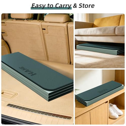 HAHE Foldable Yoga Exercise Mat, 74"Lx32"Wx1/3"Thick, TPE Workout Mat - color: Dark Green+Light Green