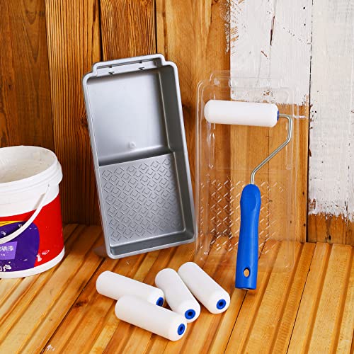 Mister Rui Foam Paint Roller, 4 inch Paint Roller 8 Pack, Small Paint Roller, High Density Foam Paint Roller Tray and Liner Set, Sponge Rollers for Painting and Staining | High Density Small Foam Roller Brush Tray and Liner Set, Sponge Rollers for Paintin