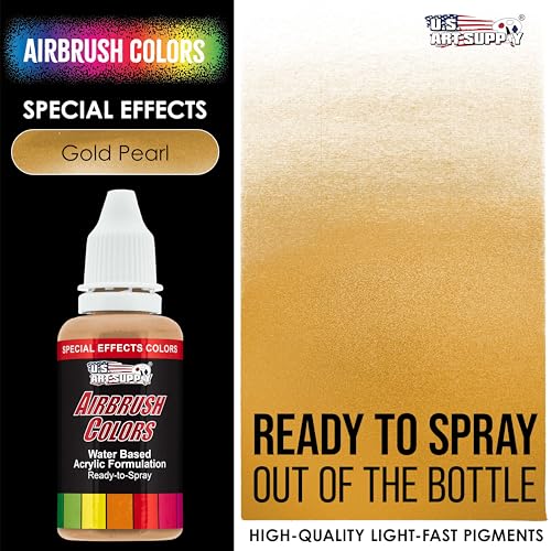 U.S. Art Supply Ready to Spray Special Effects Gold Pearl Acrylic Airbrush Paint - 1oz Bottle, Professional Grade Non-Toxic Water-Based Colors for Vibrant & Permanent Results - color: Gold Pearl, size: 1 Fl Oz (Pack of 1)