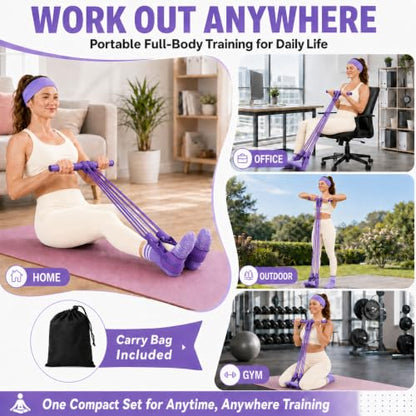 Pedal Resistance Band, Stitched Anti-Snap Elastic Pull Rope Fitness Equipment, 3-in-1 Home Workout Exercise Bands Set with Pilates Grip Socks & Headband - color: Purple, size: 95LB