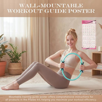 RitFit Pilates Ring 14 Inch Magic Fitness Circle for Inner Thigh Toning | Bonus Workout Guide & Storage Bag Included, Lightweight & Portable, Pilates Yoga Full Body Toning - style: Cyan Kit