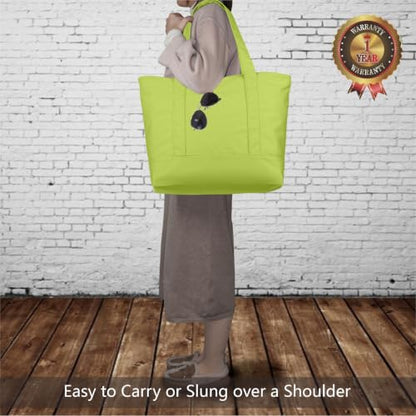 TOPDesign 1-Pack Canvas Tote Bag with an External Pocket, Reusable Grocery Shopping Bag, Top Zipper Closure, Daily Essentials (Light Green) - color: Light Green