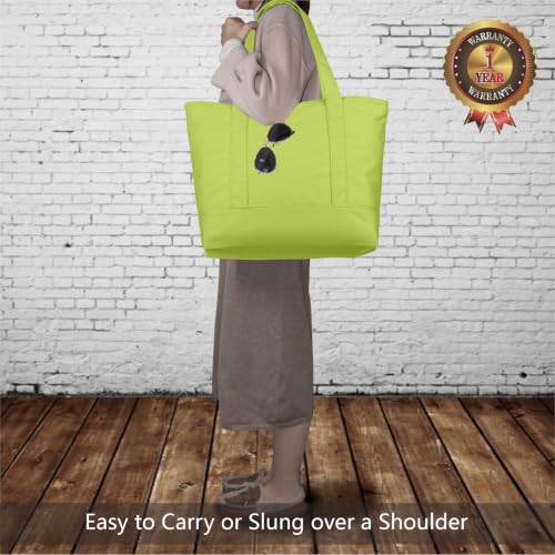TOPDesign 1-Pack Canvas Tote Bag with an External Pocket, Reusable Grocery Shopping Bag, Top Zipper Closure, Daily Essentials (Light Green) - color: Light Green