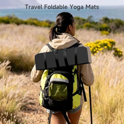 12-Fold POE Yoga Mat 75x26x0.4 Inches | Non-Slip, Compact, Workout-Friendly for Yoga, Pilates, Strength Training & Meditation - color: Milk coffee+Black