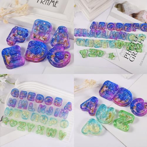 FUNSHOWCASE Alphabet Resin Shaker Molds Kawaii Keychain Charm Set Pack of 58 Silicone Trays Seal Films Precision Tip Applicator Bottle Kit Bundle - color: Alphabet Craft Pack of 58