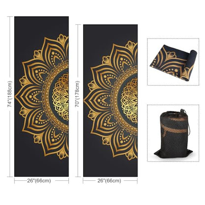 Hot Yoga Towel with Grip Dots, Non Slip, 70"x26, Gold Mandala - color: Gold Mandala, size: 70" x 26"