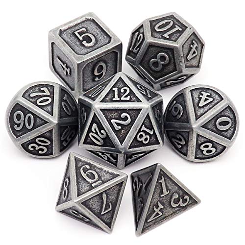 Haxtec Metal DND Dice Set, 7 Pcs Antique Polyhedral Dice for Table Games | Silver D&D Dice with Leather Bag, Compatible with Dungeons and Dragons, Ancient Heavy Metallic, TTRPG Gifts for DND Lovers - color: Iron