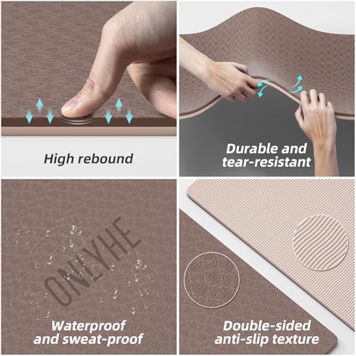 Yoga Mat Thick（8mm）Exercise Mat Non Slip Anti-tear,Pilates Mat for Men and Women,Workout Mats for Home,Barefoot Workouts and Floor Exercise,with Carrier Strap(71"x 24" ) (Light coffee + apricot)