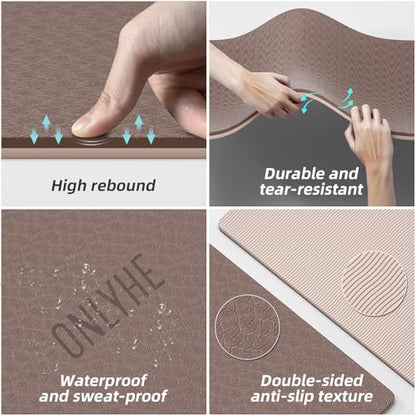Yoga Mat Thick（8mm）Exercise Mat Non Slip Anti-tear,Pilates Mat for Men and Women,Workout Mats for Home,Barefoot Workouts and Floor Exercise,with Carrier Strap(71"x 24" ) (Light coffee + apricot)