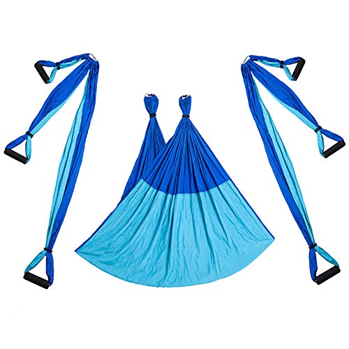 Aerial Trapeze Yoga Hammock Kit - Ultra Strong Antigravity Yoga Flying Sling Inversion Swing Tool Set - color: Mixed Blue
