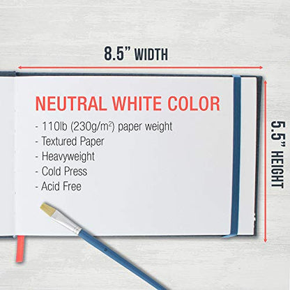 U.S. Art Supply 5.5" x 8.5" Watercolor Book (2 Pack, 76 Sheets Each) - 110lb (230 GSM) Linen-Bound Hardcover Artist Paper Pads - Acid-Free Cold-Pressed Watercolor Paper Pad Mixed Media - size: 5.5-x-8.5-inch