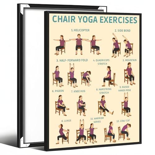 Balsuka Chair Yoga Exercises Poster Wellness Chart for Seniors Over 60 Fitness Instruction Canvas Print Step-by-Step Seated Yoga Guide Wall Art for Home Gyms Office Decor 8x10inch Black Aluminum Frame - color: style-4 Black Aluminum Frame, size: 8"L x 10"