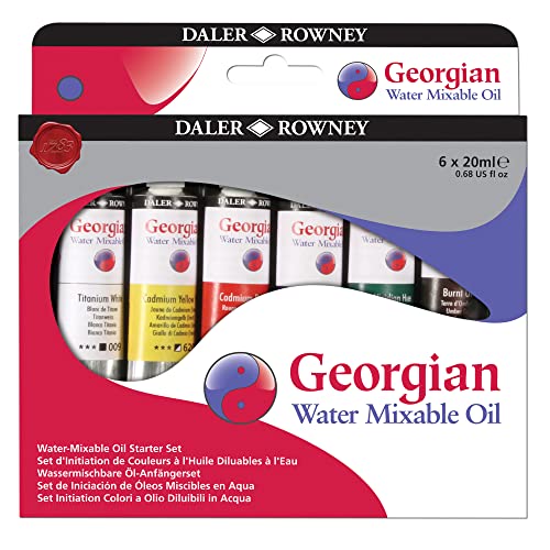 Daler Rowney Georgian 6-Tube Starter Water Mixable Oil Paint Set - Art Paints for Canvas Paper and More - Oil Painting Supplies for Artists and Students - Artist Oil Paint for Any Skill Set - style: 6 Pack