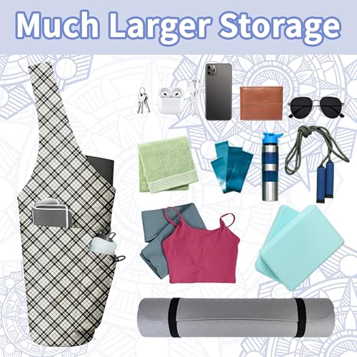 Yoga Bag for Women, Large Yoga Mat Bag Tote Carrier with Wet Dry Pocket | Water Bottle Holder & Adjustable Strap, Fits 1/2" Thick Yoga Mat for Gym, Pilates, Travel, Work - color: Grid Texture