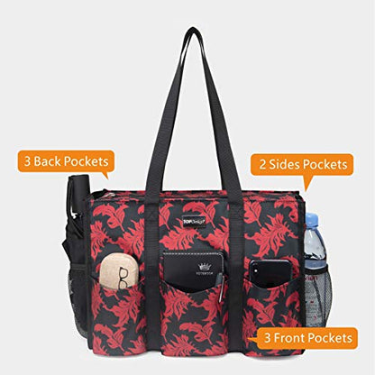 TOPDesign Utility Water Resistant Tote Bag with 13 Pockets, Zipper Closure - color: Baroque, size: Large