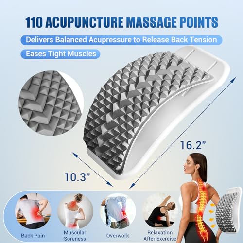 Back Stretcher for Back Pain, Adjustable Height & Soft Sponge Material | Lumbar Back Stretcher With Acupressure Points, Air Pump Adjustable Height, Spine Stretching Support, Scoliosis, Manual Includ - color: Grey