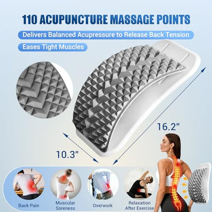 Back Stretcher for Back Pain, Adjustable Height & Soft Sponge Material | Lumbar Back Stretcher With Acupressure Points, Air Pump Adjustable Height, Spine Stretching Support, Scoliosis, Manual Includ - color: Grey