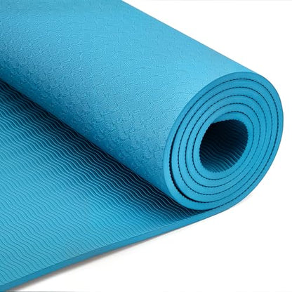 Amazon Basics 1/4 Inch Thick TPE Exercise Yoga Mat with Carrying Strap - color: Aqua