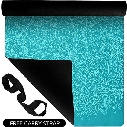 Plyopic All In One Yoga Mat | Luxury Sweat-Grip Mat/Towel Combo | Ideal for Yoga, Hot Yoga, Bikram, Pilates, Workout & Exercise | Eco-Friendly Natural Rubber - color: Mandala Turquoise