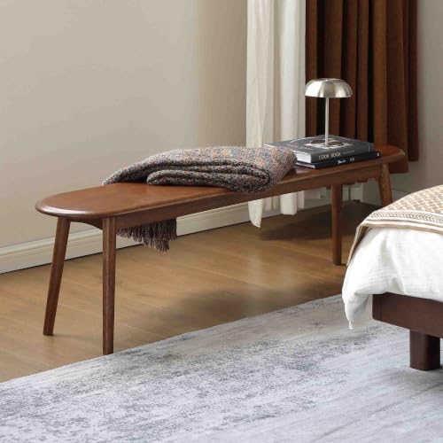 Solid Oak Dining Bench, 55.1 Inch Wood Bench for Dining Room - color: Walnut, size: 55.1''