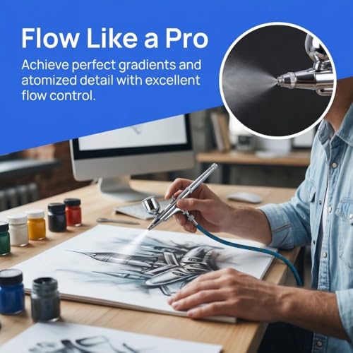 Anu Limen Dual Action Gravity Feed Airbrush Kit, 0.2/0.3/0.5mm Needle Nozzle Sprayer with 7ml/22ml Cups for Model Paint, Nails