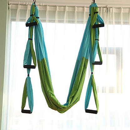 Aerial Trapeze Yoga Hammock Kit - Ultra Strong Antigravity Yoga Flying Sling Inversion Swing Tool Set - color: Mixed Green