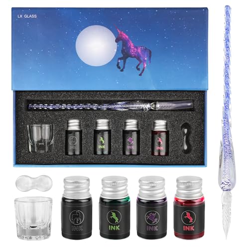 Luxiv Glass Dip Pen Set, Purple Crystal Pen With Ink, Holder, and Package - color: Purple, style: Sets (7Pcs)