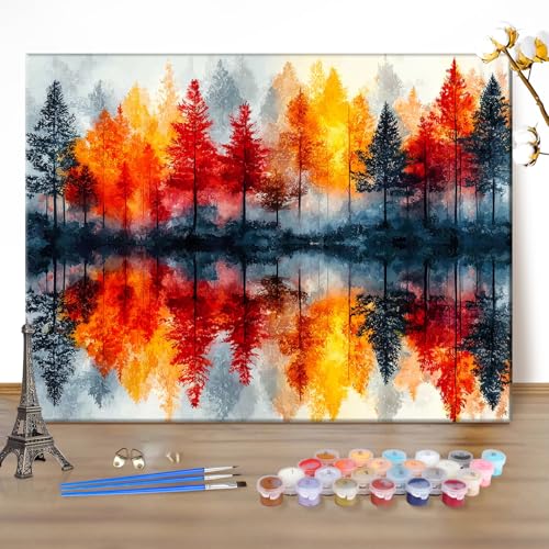 EOBROMD Paint by Numbers Kits for Adults Landscape Tree, DIY Kits Crafts for Beginner, Painting Adults, Oil Paint by Numbers for Home Decor Gift 20x16inch(Without Frame) - color: 14-Tree
