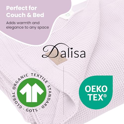 Dalisa Alina GOTS Organic Cotton Throw Blanket, Lavender Frost, 80x90 in - color: Lavender Frost, size: 80x90