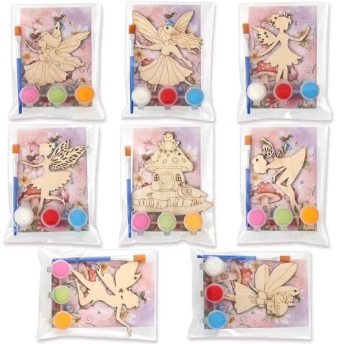 Saypacck 24 Pcs Fairy Birthday Party Favors Wooden Paint Craft Kits | Fairy Theme for Goodie Bags, Organza Bag Packaging, Kids Party Activity, Wooden Ornaments DIY - style: Fairy