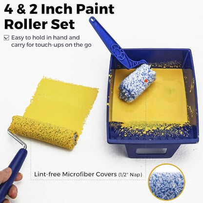 15pcs Paint Roller Kit - 12" Ladder Paint Tray, 9" Extendable Paint Roller (18-36 Inch), 4" 2" Mini Roller Frame with Microfiber Covers, Large Paint Kit for Painting Walls, Ceilings, Floors