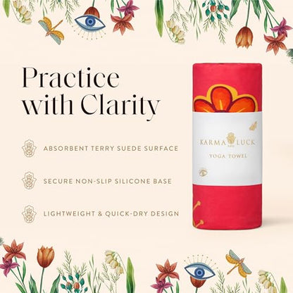 KARMA AND LUCK Radiant Protection Yoga Towel, Absorbent, Non-Slip Hot Yoga Mat Towel, Silicone Grip & Soft Terry Suede for Spiritual Energy Shield & Clarity, 26” x 72” - color: Radiant