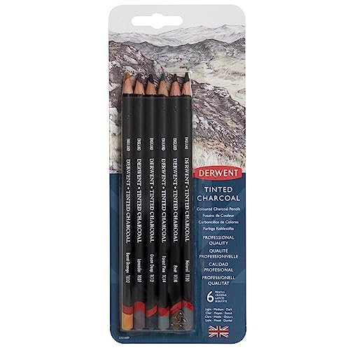 Derwent Tinted Charcoal Pencils, 4mm Core, Pack, 6 Count (2301689) - size: 1 Count (Pack of 6)