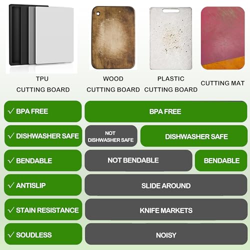 Fotouzy Flexible TPU Cutting Boards Mats Plastic Chopping Board Set of 4 | 3 TPU Cutting Mats + 1 Plastic Cutting Board, Non-Slip, BPA Free, Dishwasher Safe, Scratch Free, For Meat, Vegetables & Fruit