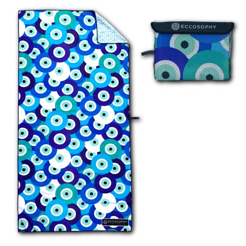 ECCOSOPHY Microfiber Beach Towel - Quick Dry, Sand Free and Oversized 71x35 | Super absorbent, lightweight, swimming, gym, extra large, pool, cruise, camping, yoga, travel, compact, carry bag, vacation - color: Santorini