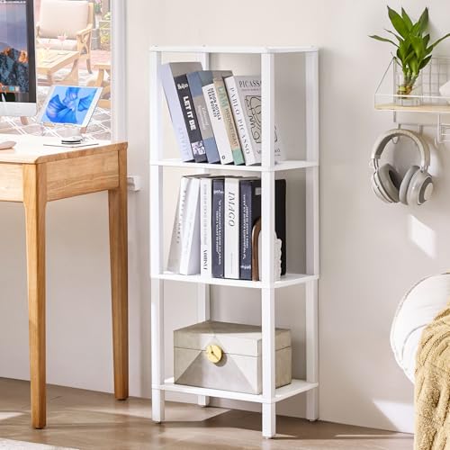 YUFAM 4 Tier Small Bookshelf, Narrow Tall Shelf, Wooden Book Shelf, White - color: White, size: 4-Tier