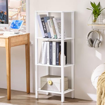 YUFAM 4 Tier Small Bookshelf, Narrow Tall Shelf, Wooden Book Shelf, White - color: White, size: 4-Tier