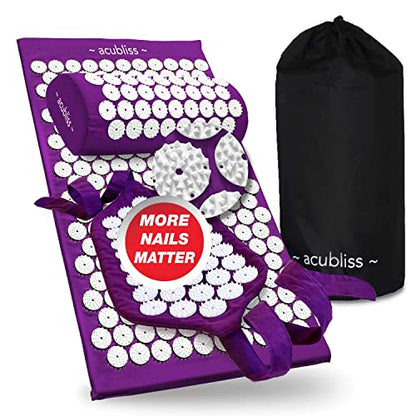 Premium Acupressure Mat, Strap & Pillow 3 Piece Gift Set, 12,348 Acupuncture Pressure Points for Back Pain Relief, Increased Energy, Relaxation, Drawstring Bag, Purple - color: Purple