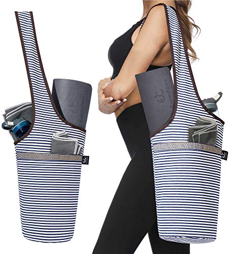 Ewedoos Canvas Yoga Mat Bag Fits Most Mats Yoga Bag with Large Storage Pockets to Hold More Accessories Ideal for Pilates Workout Gifts & Travel - color: Fancy Stripe